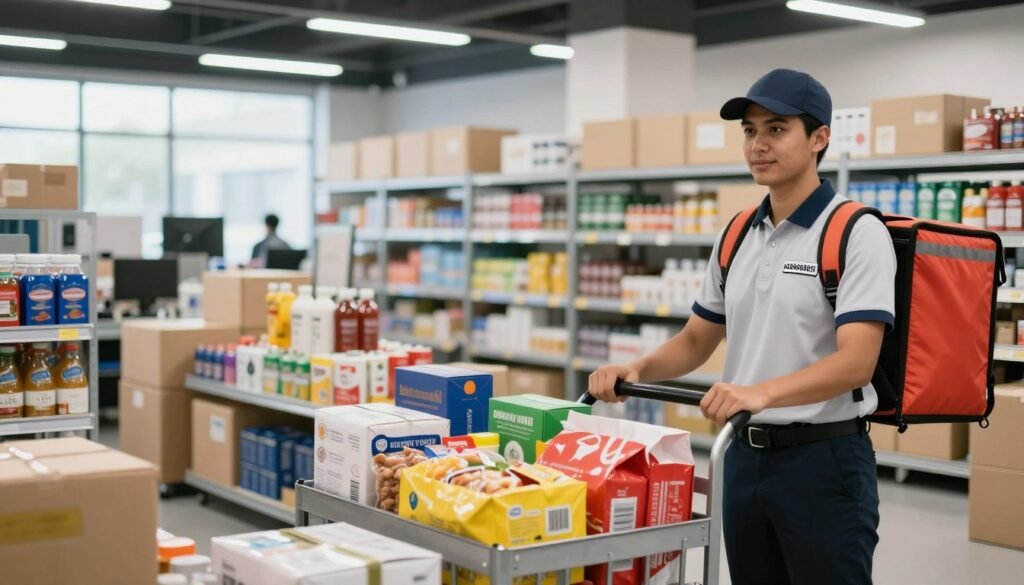 مشتريات متجر جاهزة للاستلام من مندوب توصيل أغراض